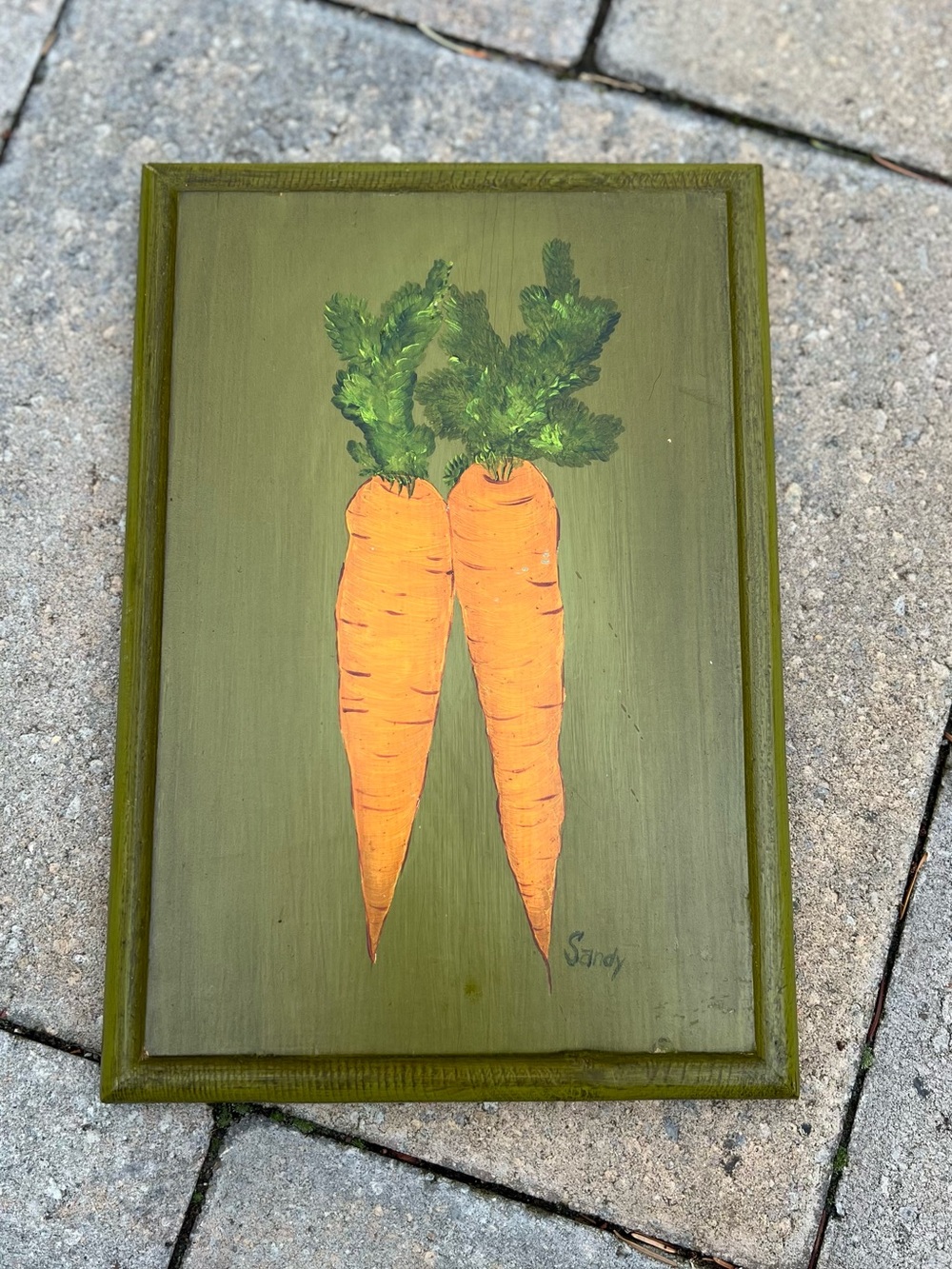 Original carrot painting on wood — folk art vegetable wall plaque